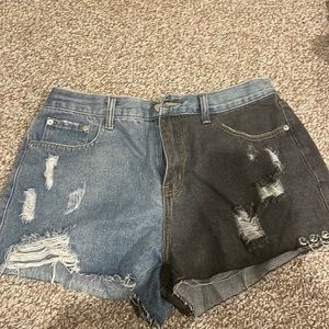 Two-Tone Denim Shorts